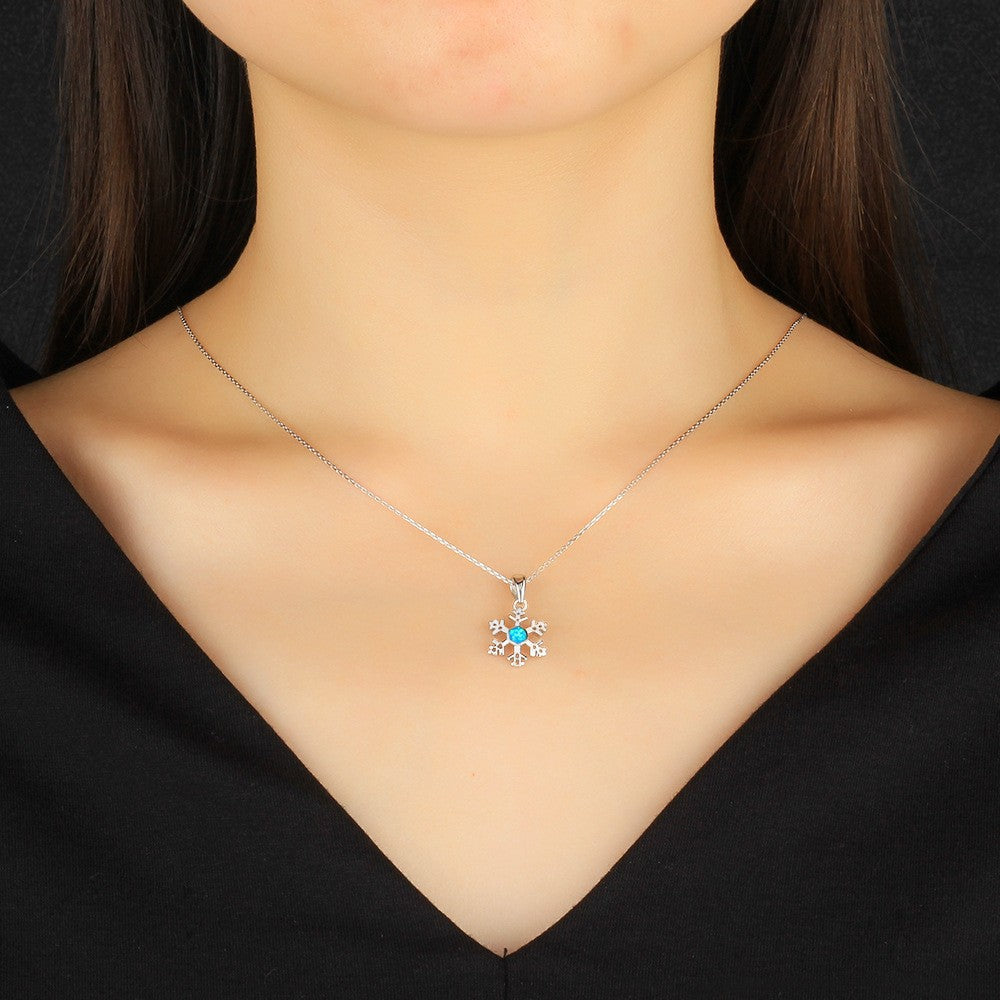 Planderful Opal Necklace Snowflake Pendant Sterling Silver