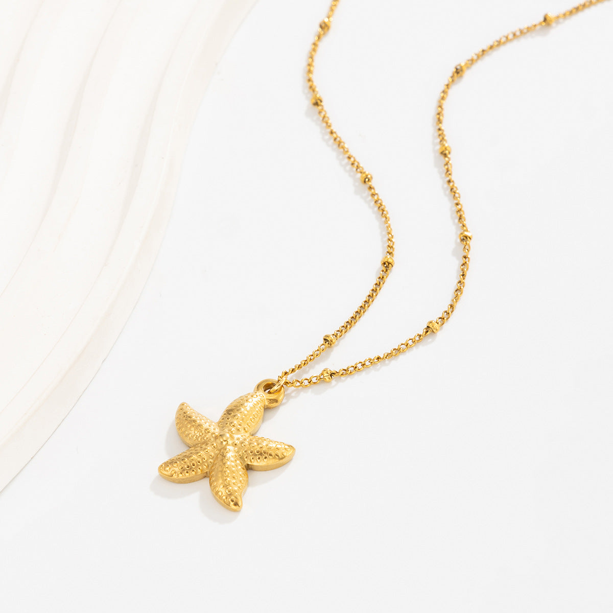Stainless Steel Thin Chain Flower Collarbone Necklace Ocean Wind Conch Shell Star
