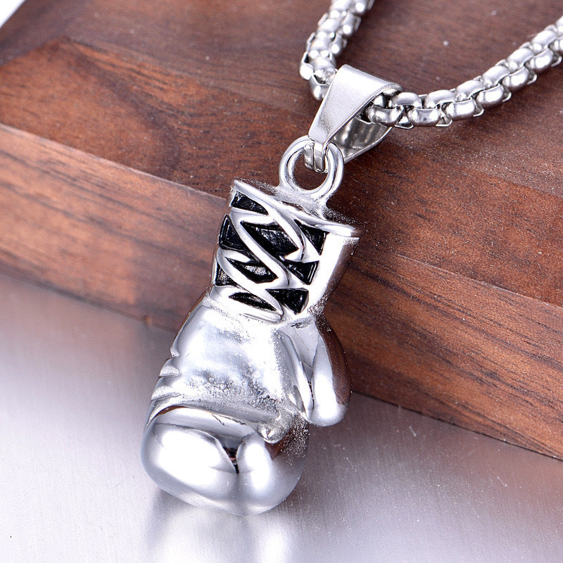 Planderful Boxing Glove Necklace Unisex Stainless Steel Pendant Bold Vintage Gift For Him And Her