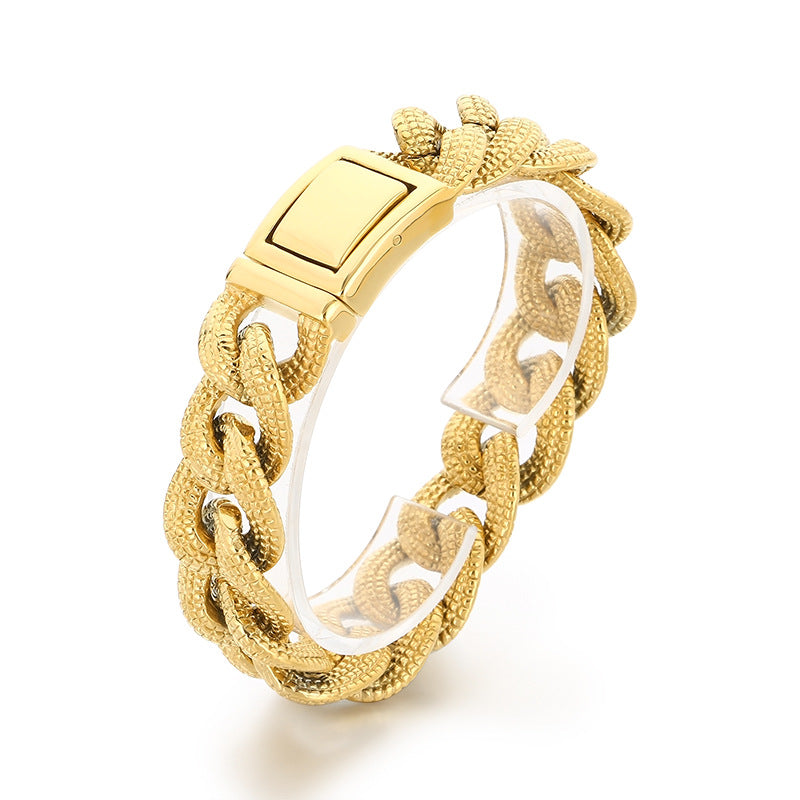 Heavy Industry – Casting Dotted Pattern Thick Cuban Chain Stainless Steel Men's Bracelet