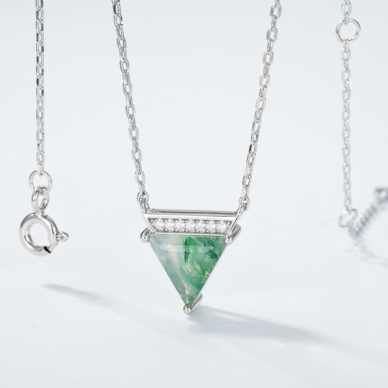 S925 Sterling Silver Moss Agate Geometric Pendant Necklace