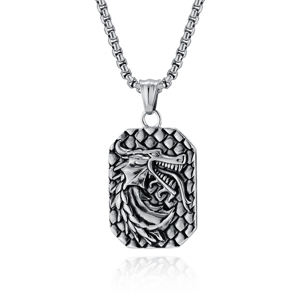 Planderful Stainless Steel Mens Necklace Bold Retro Square Pendant Durable Gift For Him