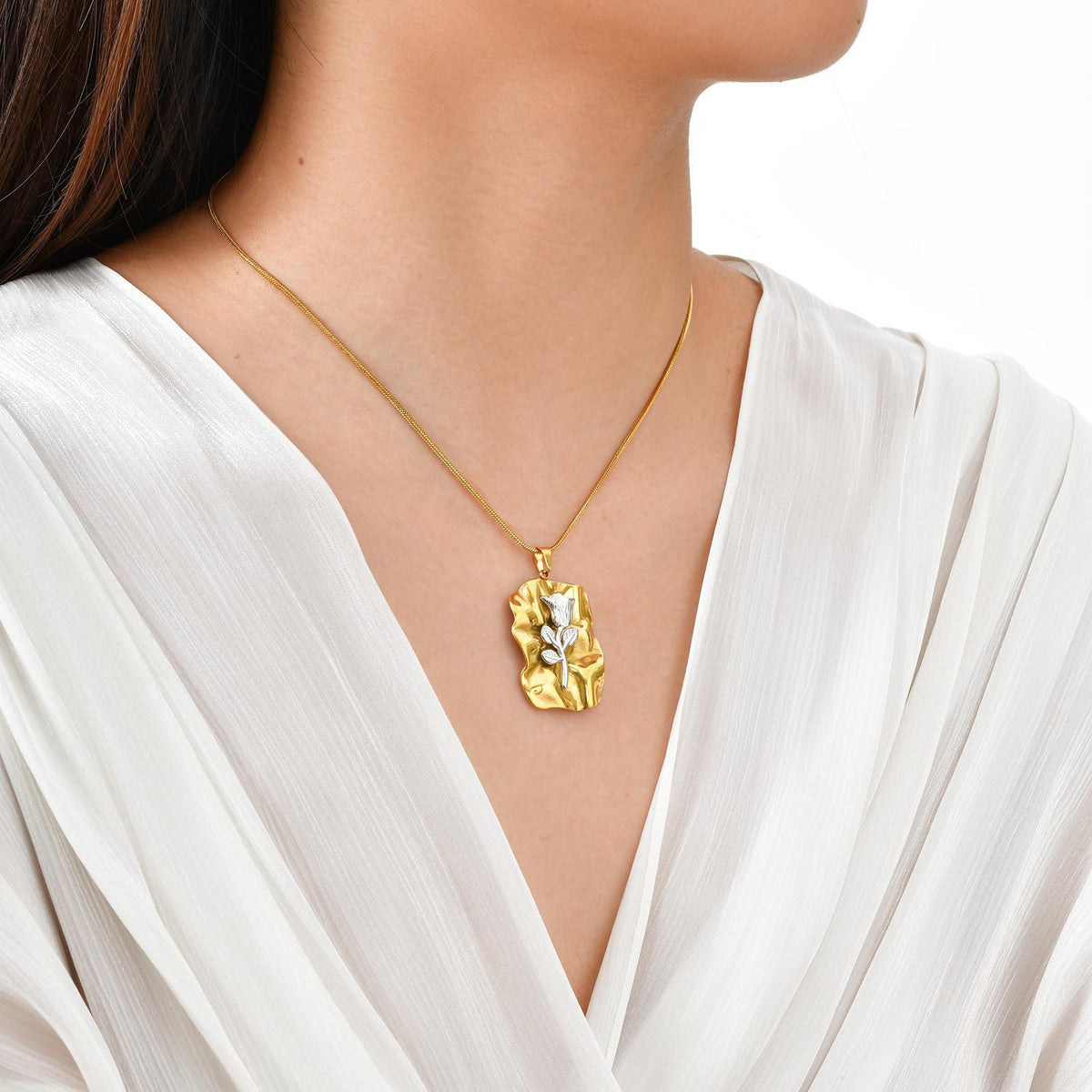 Rose Textured Stainless Steel Necklace