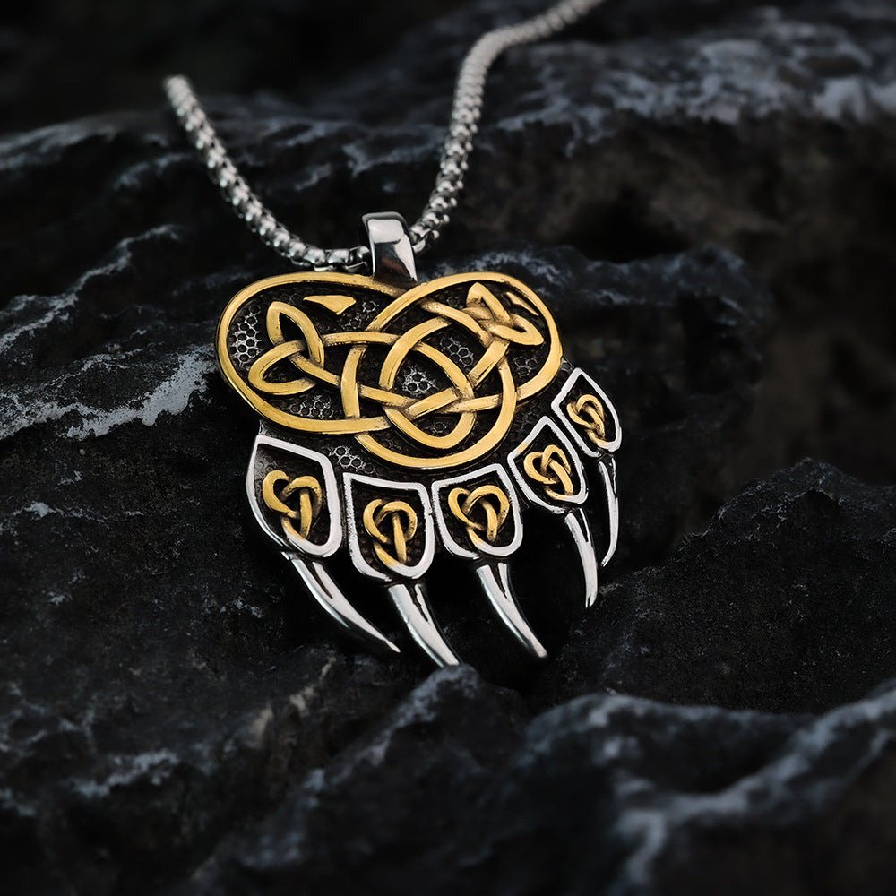 Planderful Shop Viking Celtic Knot Bear Claw Pendant Titanium Steel For Men Double Sided Necklace