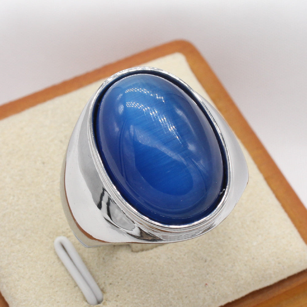 Planderful Oval Opal Ring Unisex Titanium Steel Durable Retro Style For Men And Women