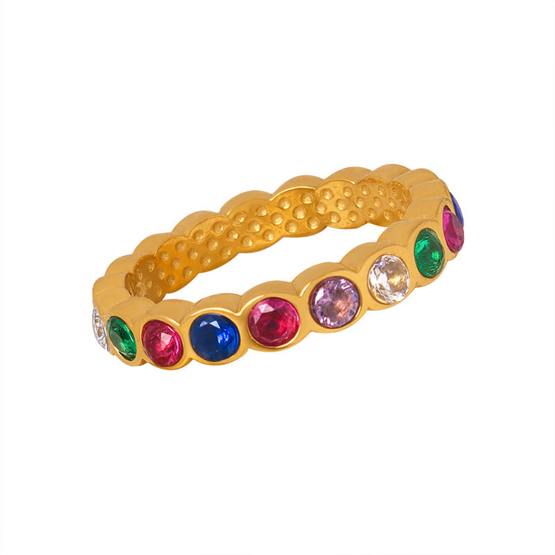 Luxurious Colorful Zircon Titanium Steel Ring for Stylish Women