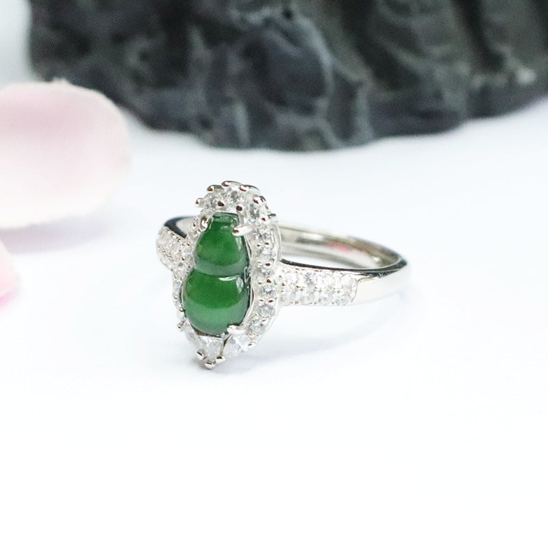 Sterling Silver Adjustable Ice Green Jadeite Gourd Ring