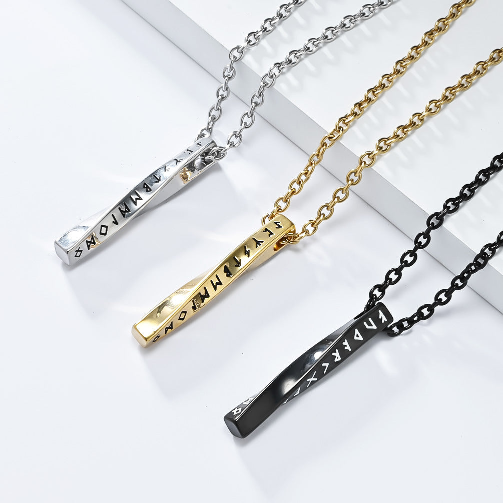 Nordic Viking Text Mobius Titanium Steel Necklace for All