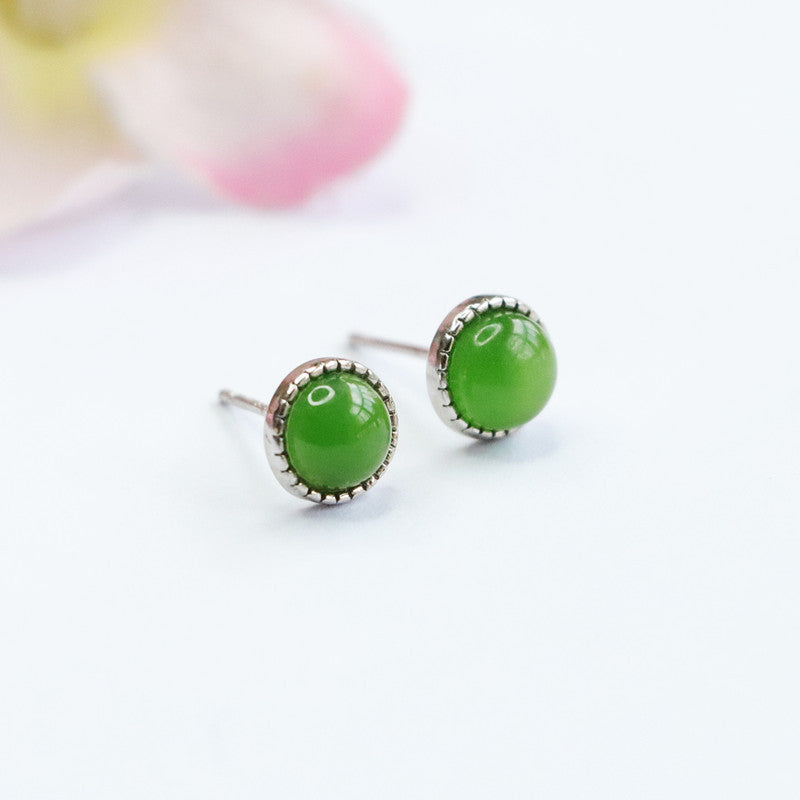 Sterling Silver Earrings with Natural Hetian Jade Insets