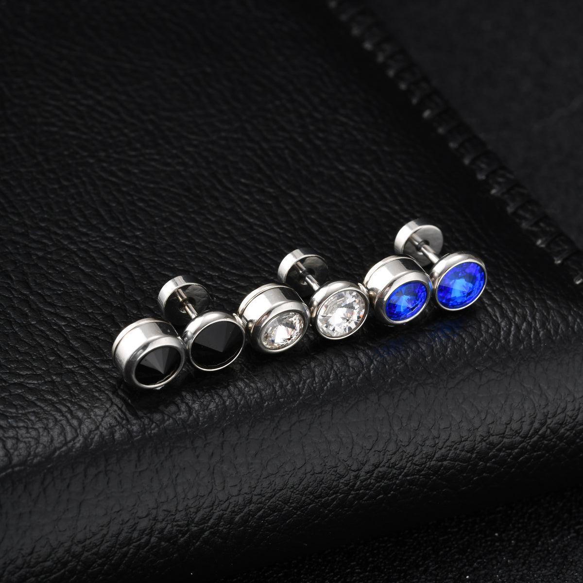 Stainless Steel Zircon Black Earrings