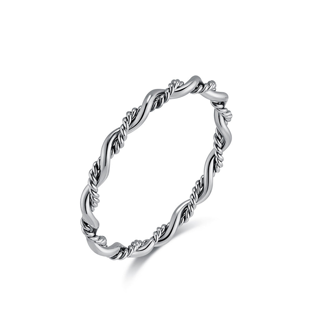 Planderful Titanium Steel Ring for Women Double Strand Woven Twist Tarnish Resistant Jewelry
