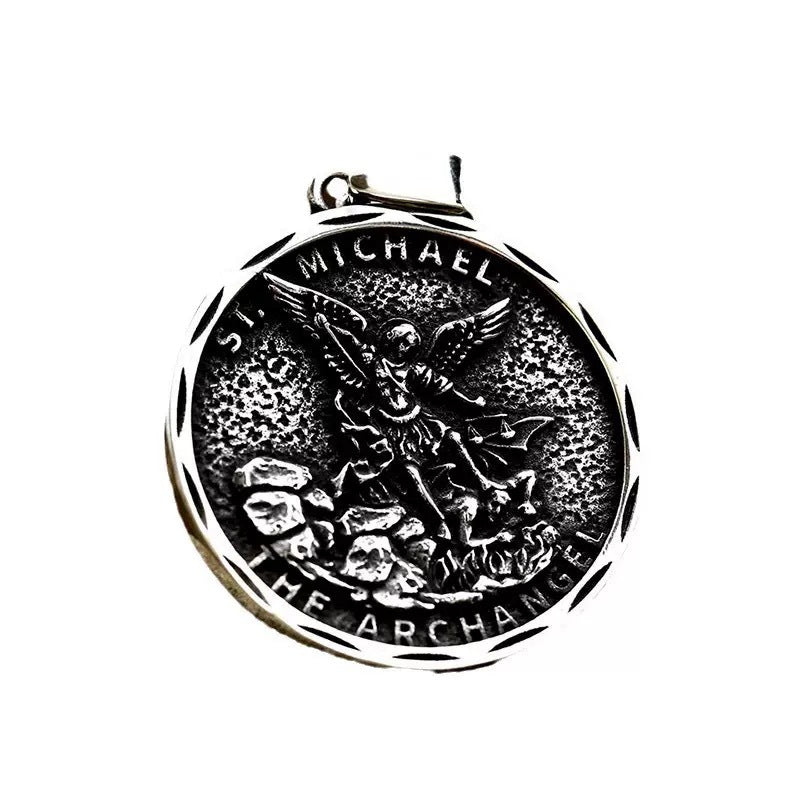 1. Planderful Stainless Steel Angel Pendant Necklace For Men Retro Round Design Elegant Gift For Him