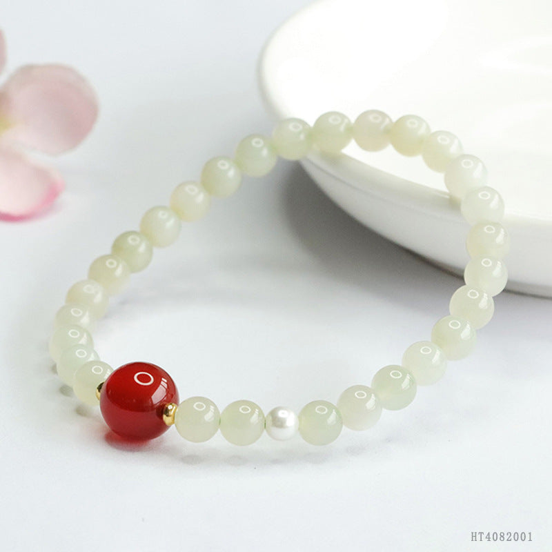 Qingshui Hetian Jade & Red Agate Bracelet