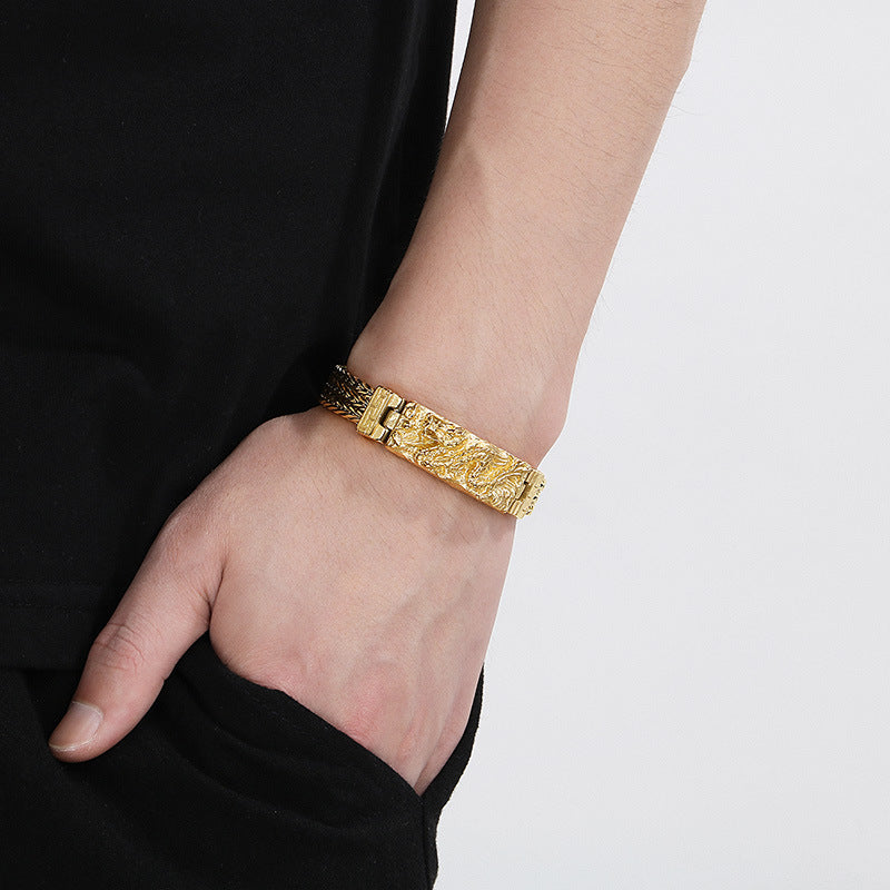 Vintage Dragon Bead Punk Bracelet - Stainless Steel Chain for Men