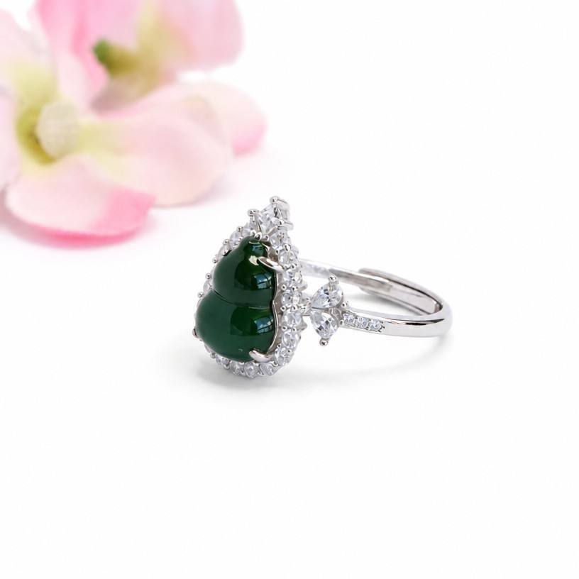 Green Jadeite Gourd 925 Silver Ring