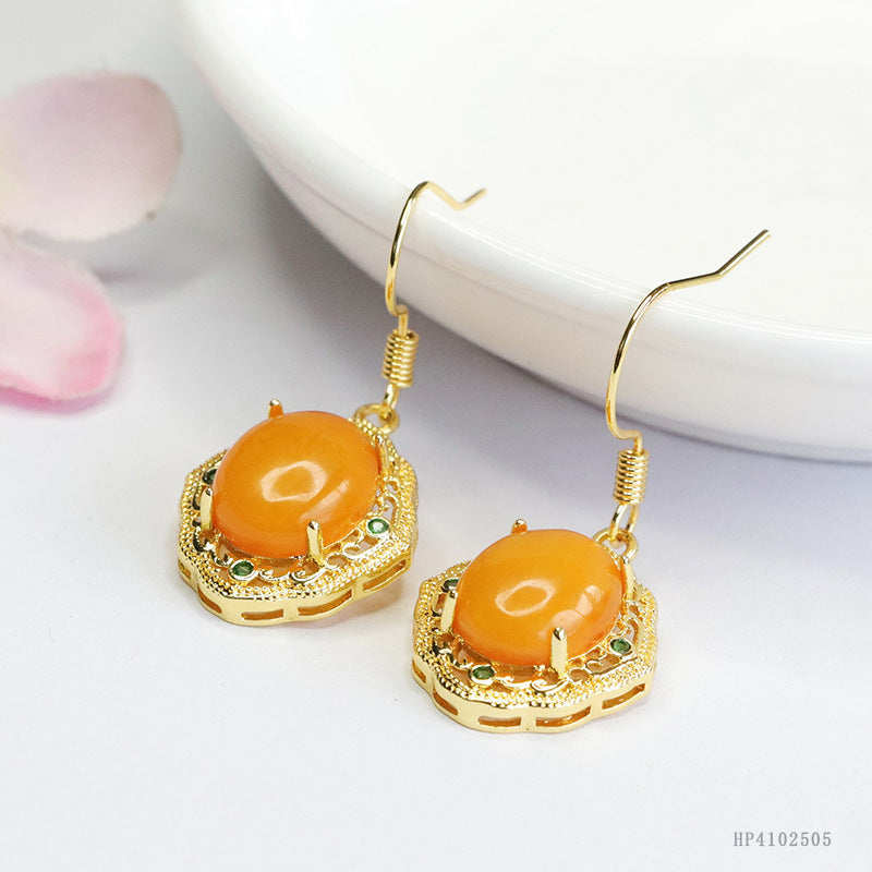 Vintage Beeswax Amber Claw-Set Drop Earrings