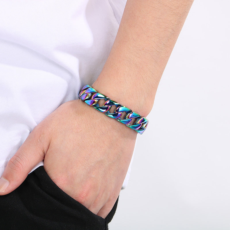 Planderful Mens Titanium Cuban Chain Bracelet Electroplated