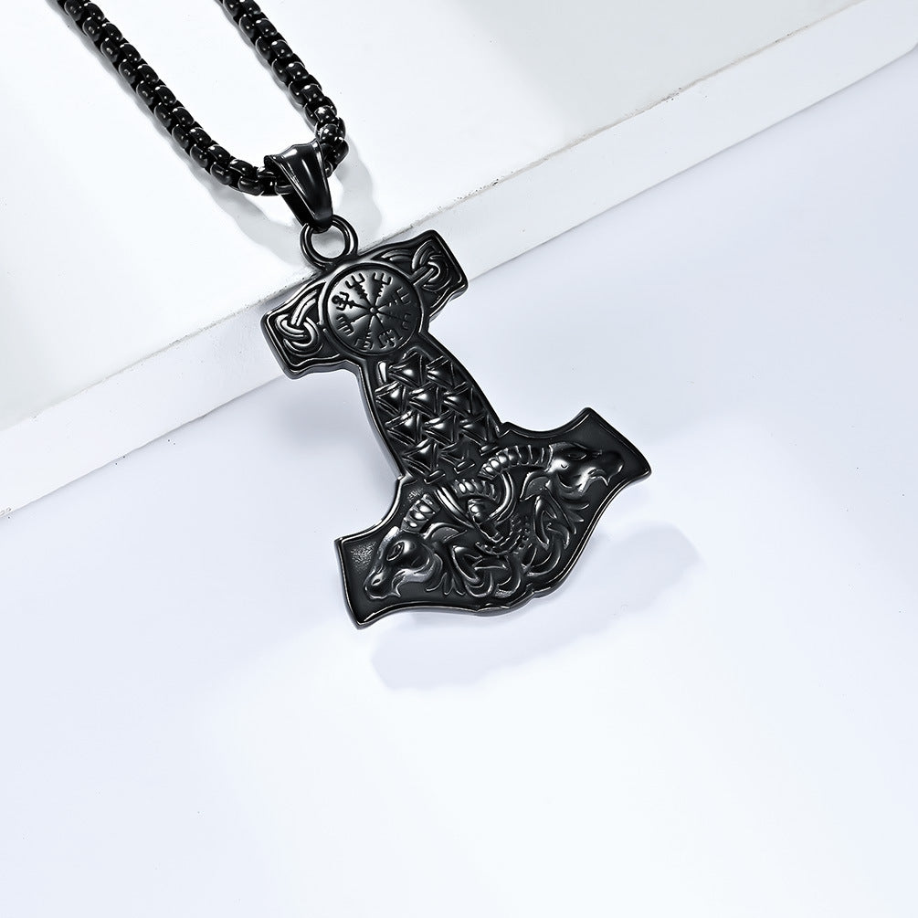 Amazon Viking Ram Head Thor's Hammer Stainless Steel Necklace for Men