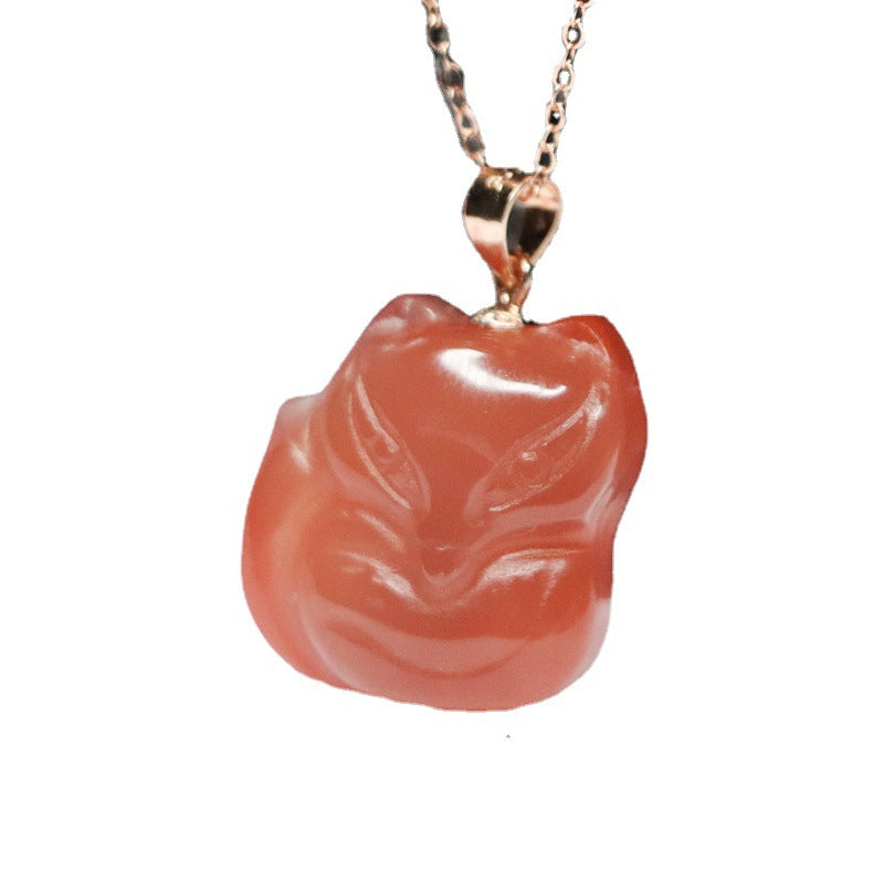 Yanyuan Agate Fox 925 Silver Pendant — No Chain