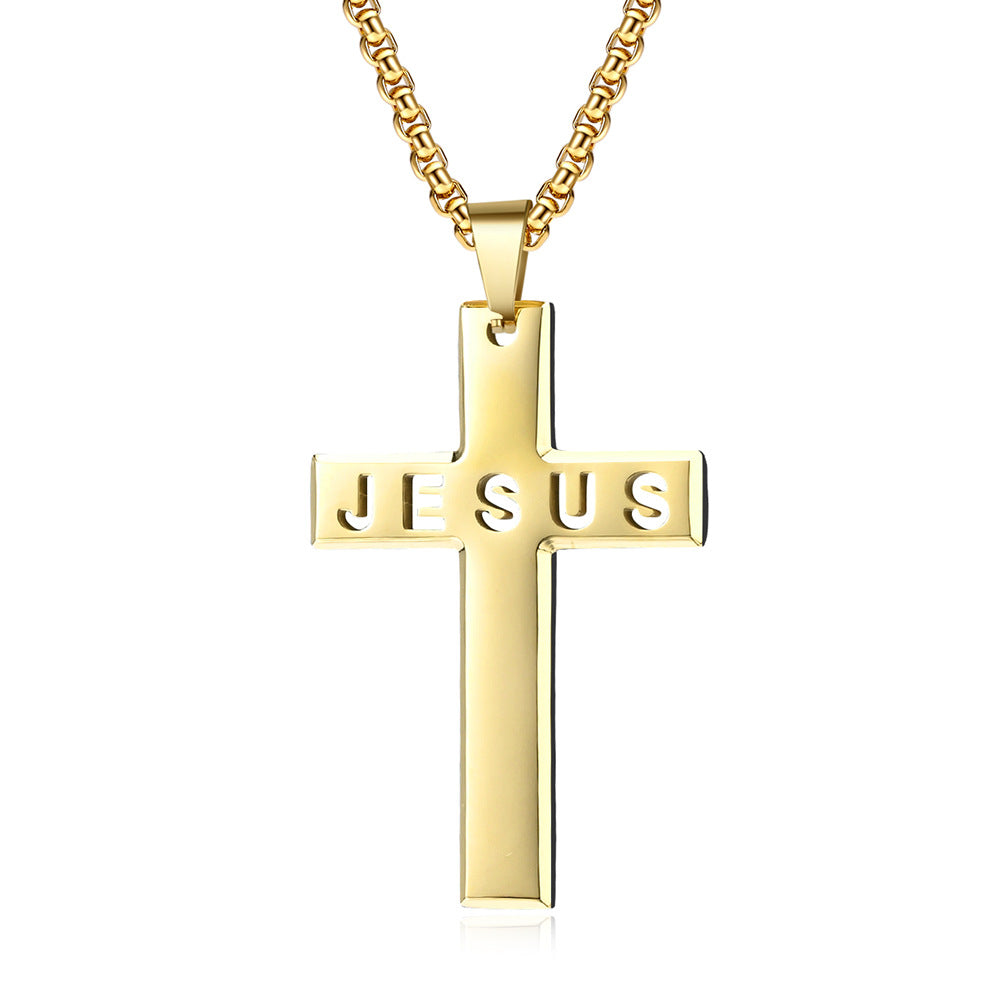 Cross-Border Amazon Laser Cut JESUS Stainless Steel Cross Necklace