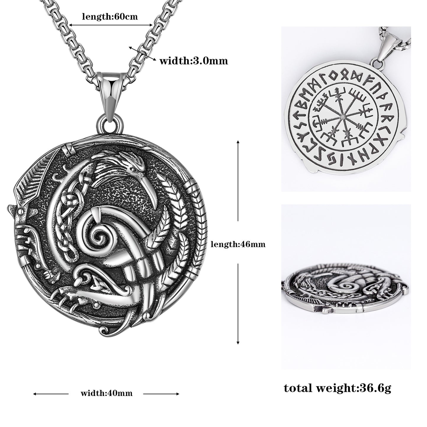 Steel Necklace - Vintage Norse Mythology Crow