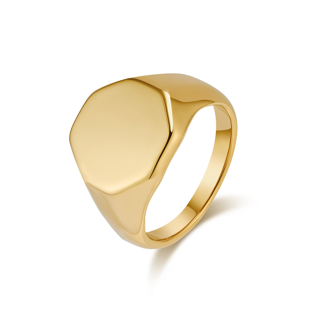 European and American Cold Wind Hexagonal Seal Titanium Steel Ring for Couples