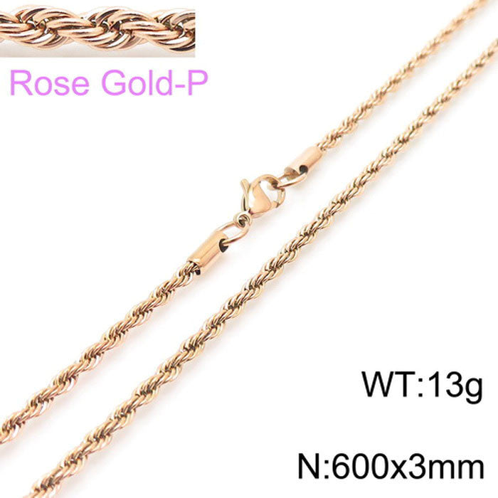 Sweater Chain Hip Hop Vacuum Plated 3mm Twist Chain Regular Chain Stainless Steel Necklace