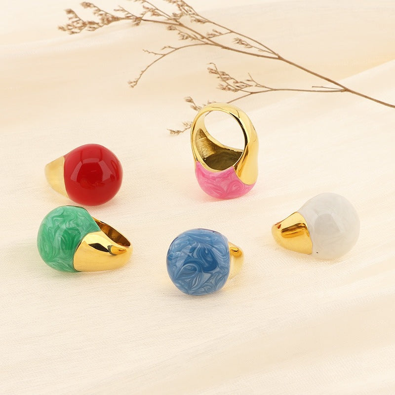 Color Enamel Drip Glaze Titanium Steel Ring, French Fashionable