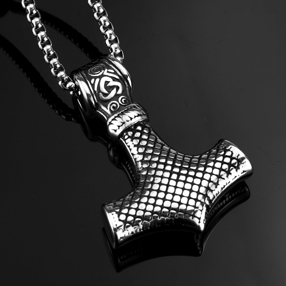 Planderful Thor Hammer Pendant Necklace for Men in Stainless Steel Double Sided Iconic Norse Mythology Jewelry