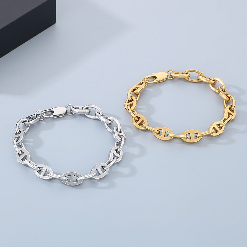 Planderful Mens Stainless Steel Pig Nose Chain Bracelet