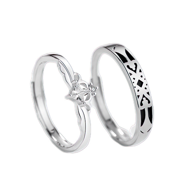 Planderful 925 Sterling Silver Couple Ring Elegant Princess Knight Design Adjustable For Women Gift