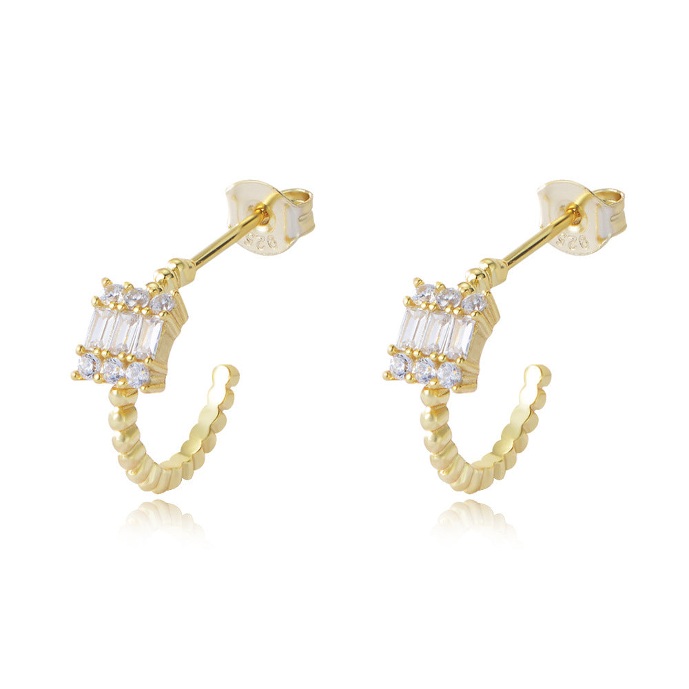 925 Sterling Silver Trend Retro Square Flash Zircon Stud Earrings Popular Zircon Earrings