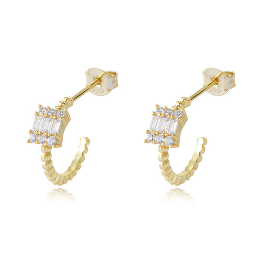 925 Sterling Silver Trend Retro Square Flash Zircon Stud Earrings Popular Zircon Earrings