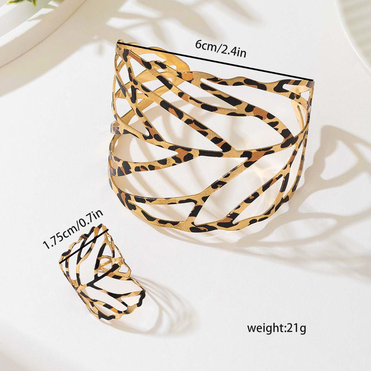 Stylish Metal Leaves Women's Bracelet Ring Set by Planderful