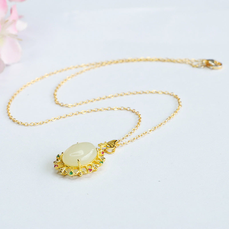 Jade Butterfly Necklace with Hetian Jade Pendant and Pigeon Eggs