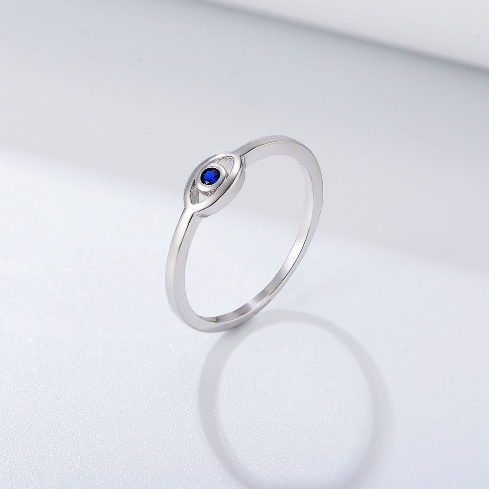 S925 Sterling Silver Devil's Eye Ring Retro Gold-Plated Blue Zircon Eye Ring