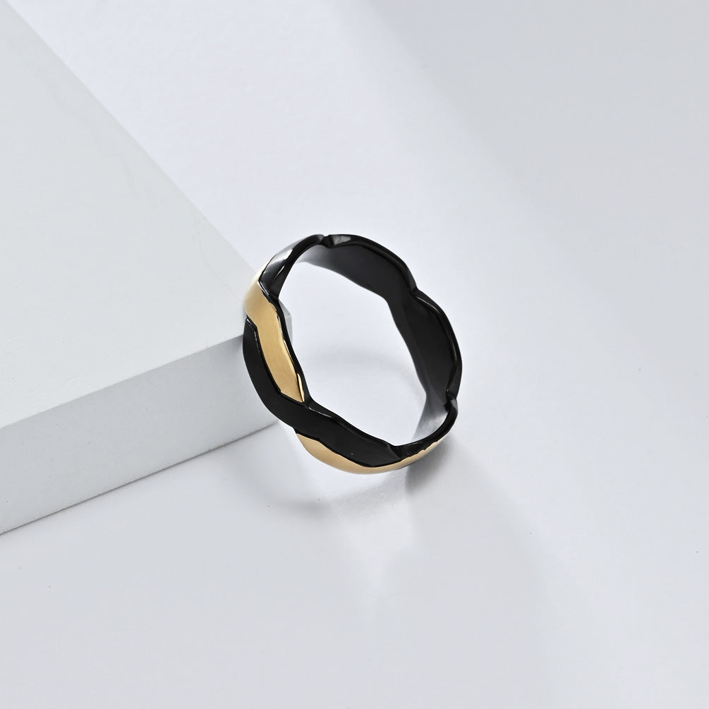 New Engraved Geometry Two-Color Titanium Steel Ring for Men