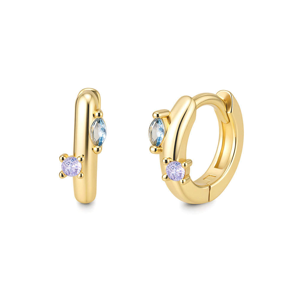 S925 Sterling Silver Minimalist Glossy Zircon Earrings Ear Buckles French Color