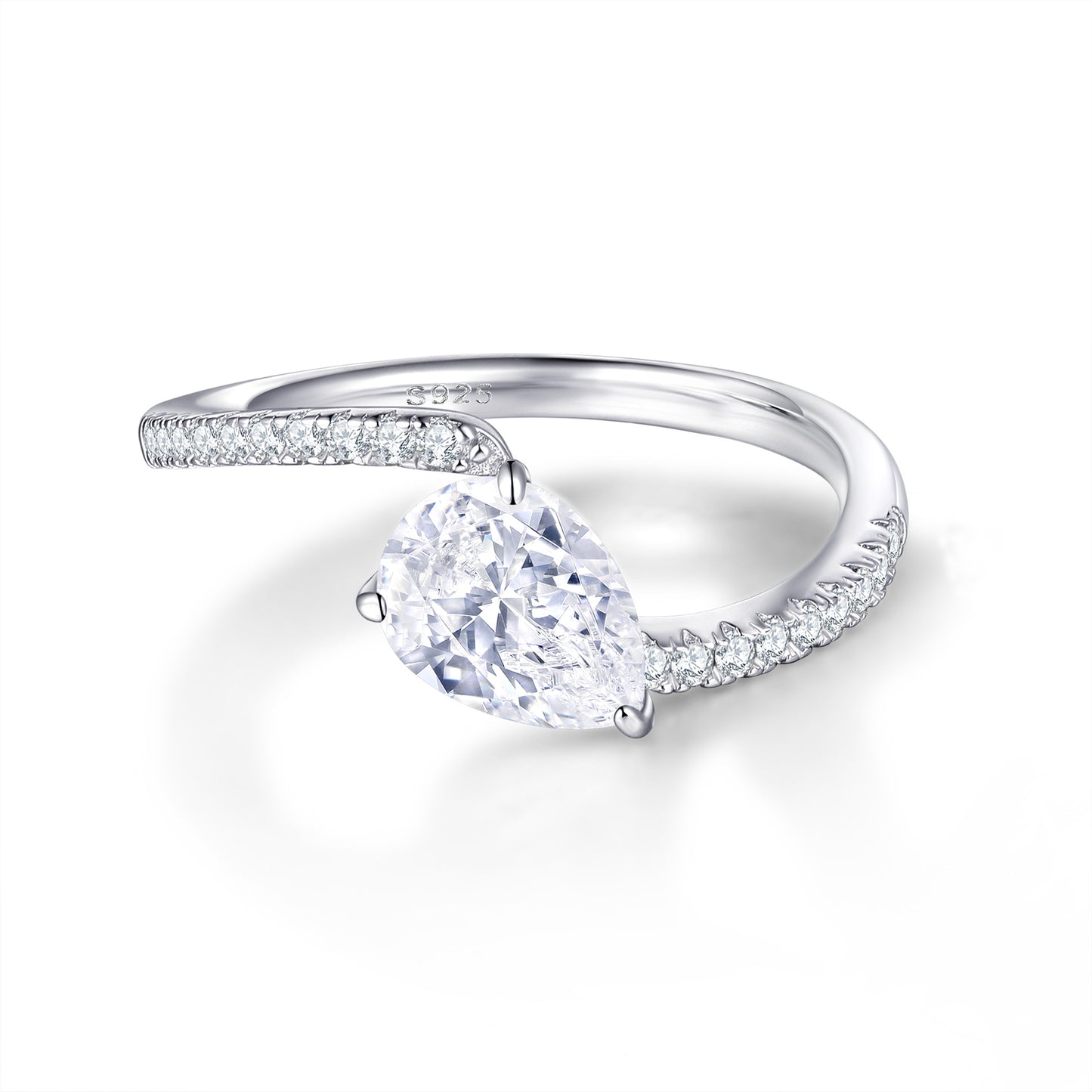 Planderful Everyday Genie 925 Sterling Silver Pear Shaped Zircon Ring Set for Women, Elegant Stackable Design