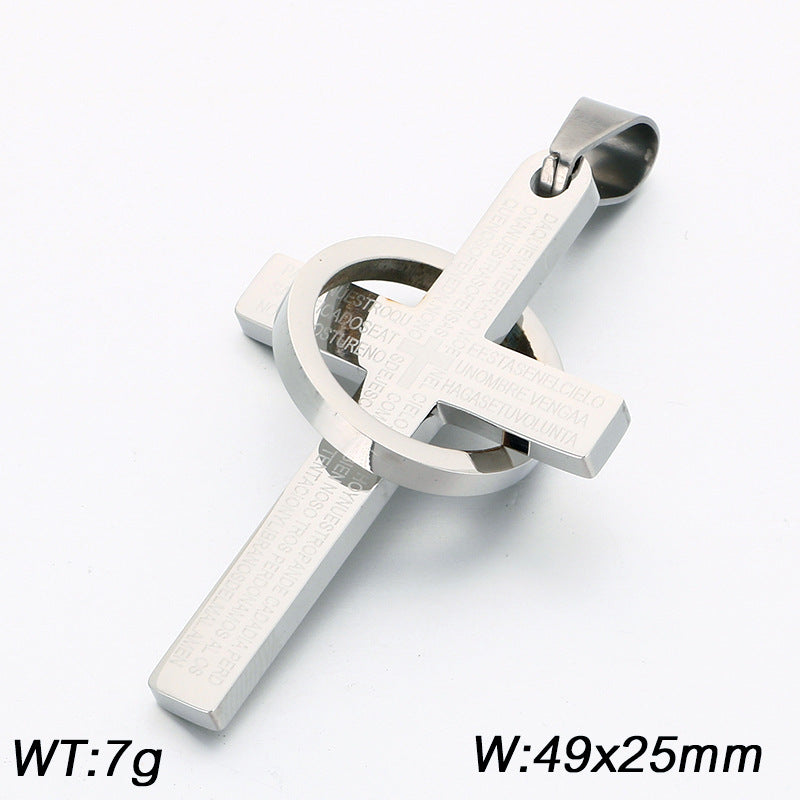 English Cross Pendant, Punk Retro Ring Cross Stainless Steel Men's Necklace