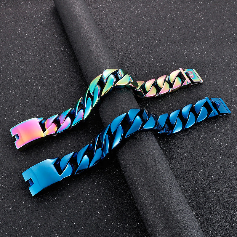 Hip-Hop Inspired Men's Thick Cuban Bracelet in Electroplated 18k Gold Titanium Steel