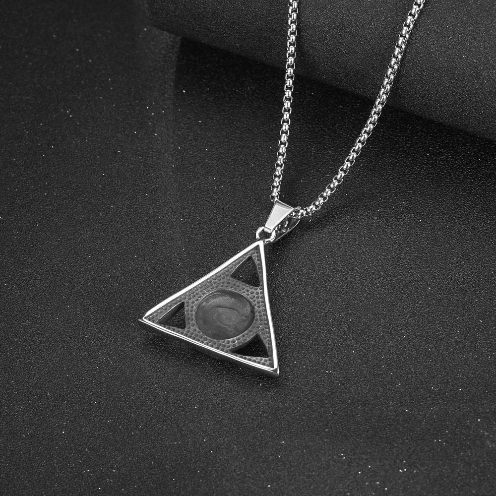 Titanium Steel Devil's Eye Pendant Necklace for Men - Retro Triangular Guardian Design
