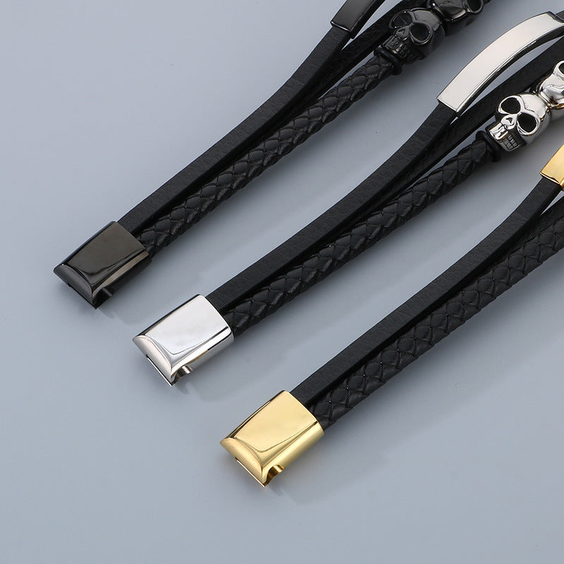 Planderful Mens Stainless Steel Skull Buckle Bracelet