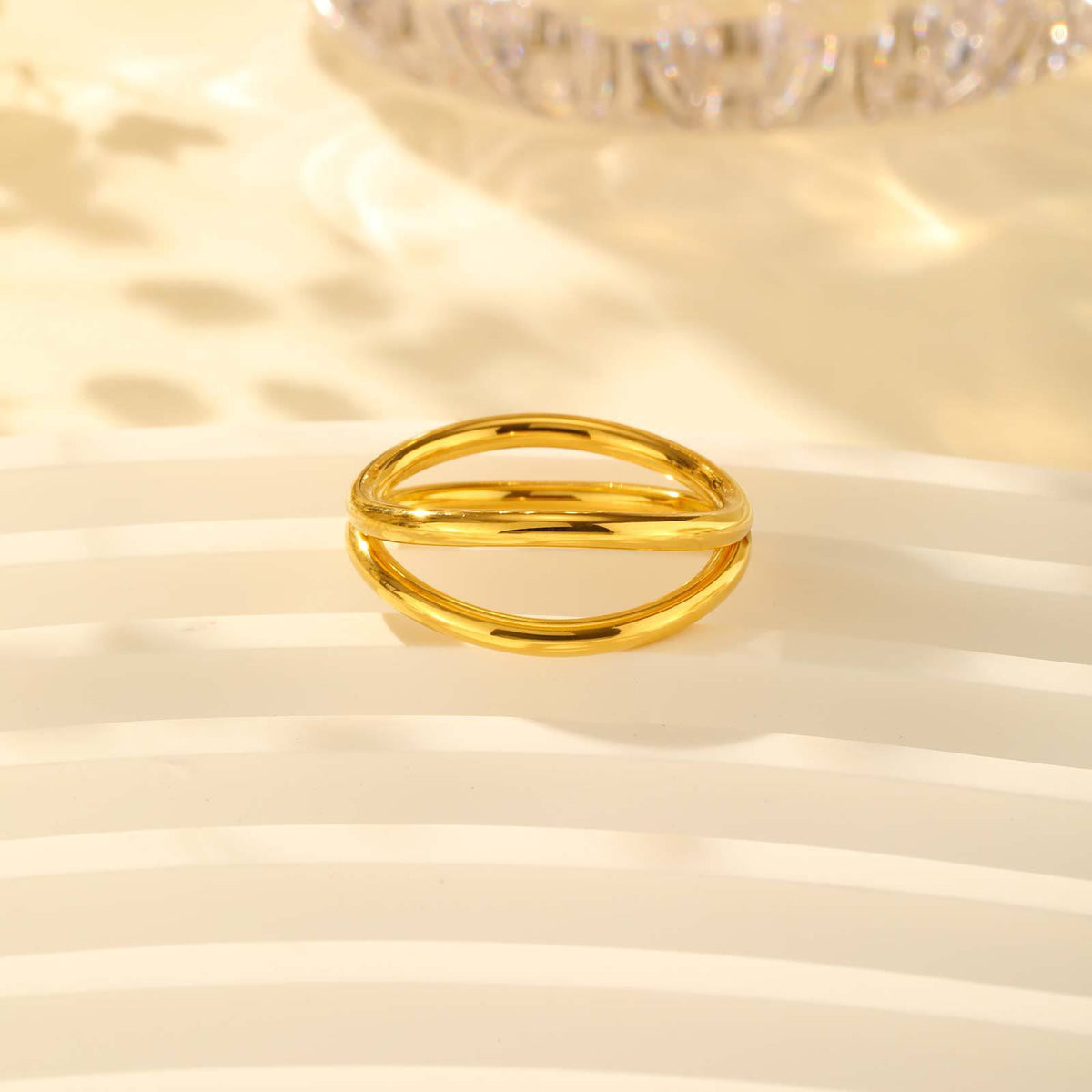 Stainless Steel Two-Piece Set Geometric Lines Double-Layer Size Ring Fine Cold Wind