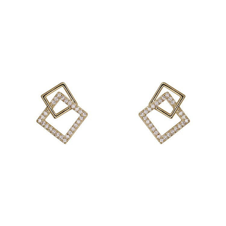 New 925 Sterling Silver Geometric Zircon Stud Earrings