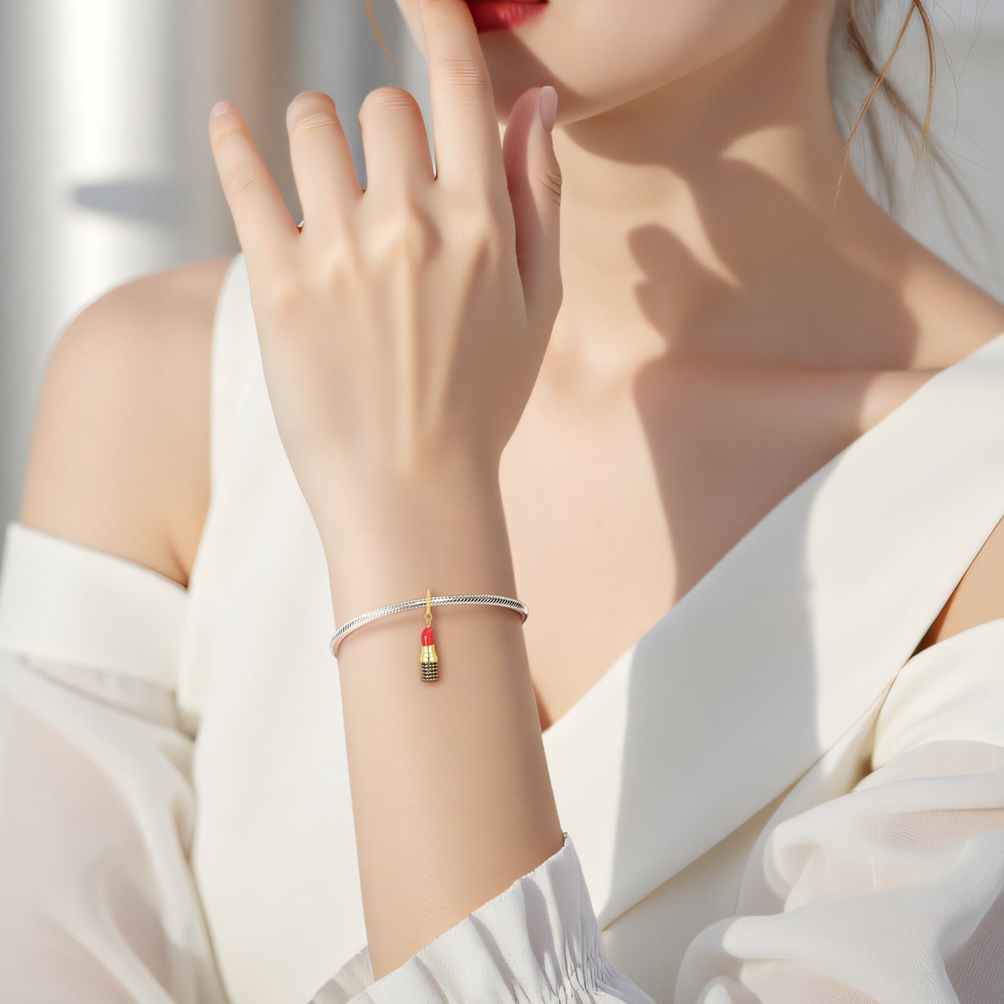 Planderful Everyday Genie Original Gold Tube Lipstick Pendant S925 Silver Beaded Beaded Color Separation Electroplated 14K Gold Jewelry Accessories