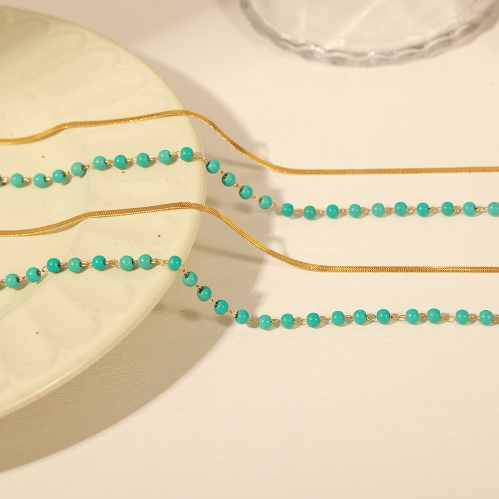 Handcrafted Gold Plated Turquoise Double Strand Necklace for Women