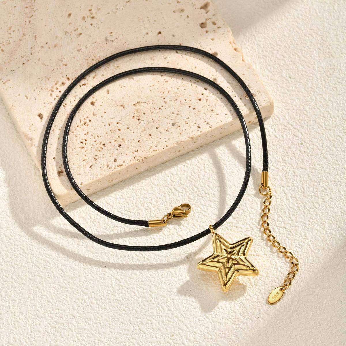 Stainless Steel Geometric Hollow Pendant Star Conch Small Flower Wax Rope Necklace
