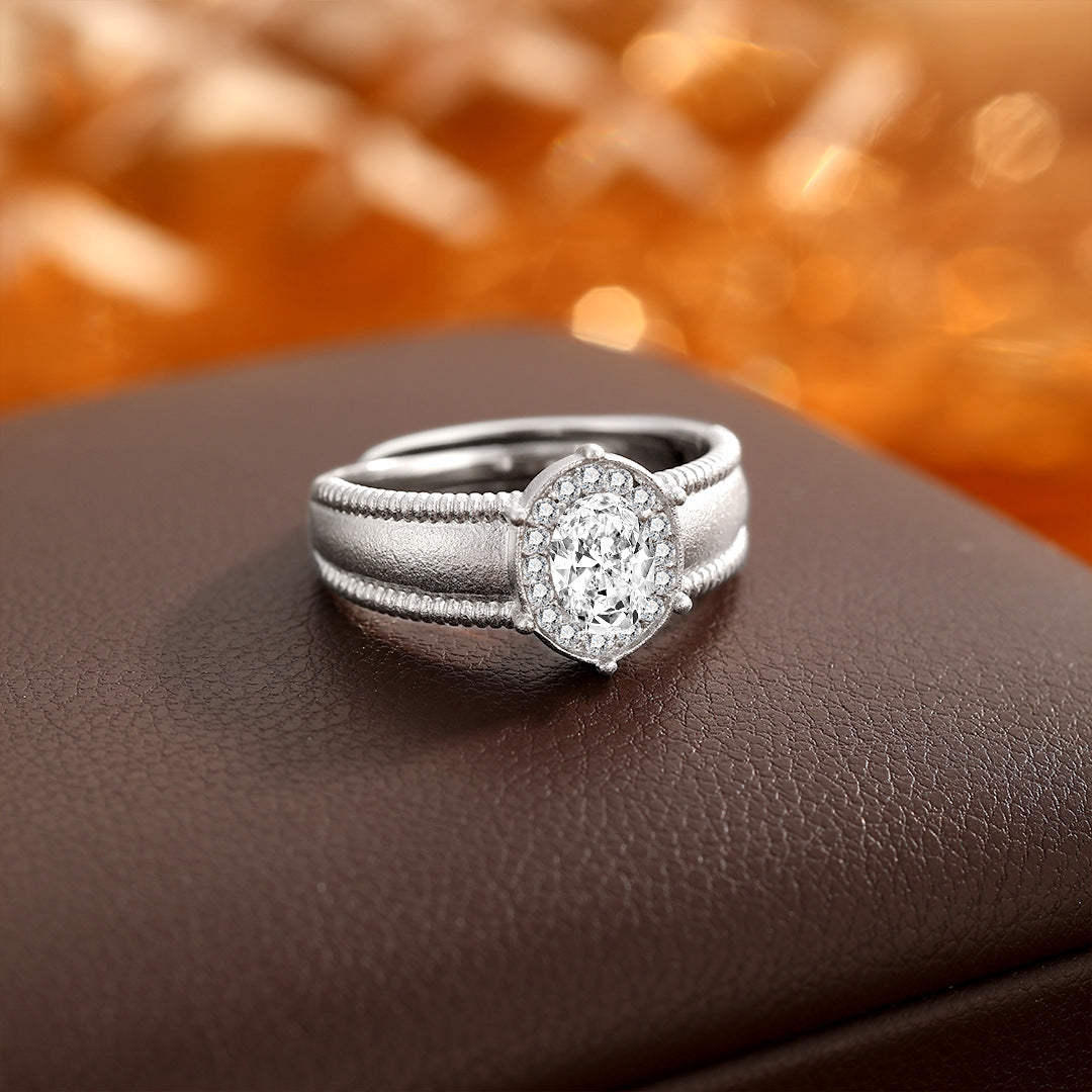 Planderful S925 Sterling Silver Zircon Ring For Women Adjustable Brushed Retro Luxury