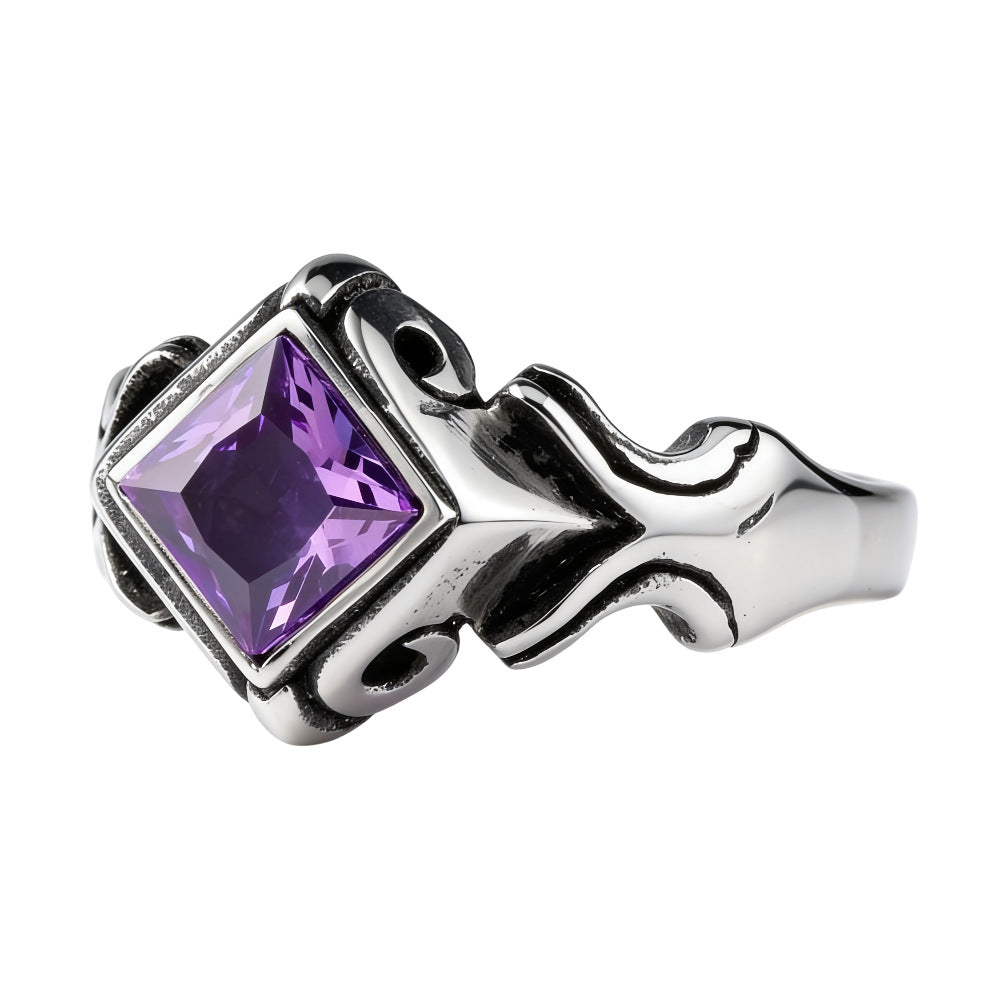 Planderful Zircon Ring For Men Unisex Titanium Steel Retro European American Style Prismatic Sparkle
